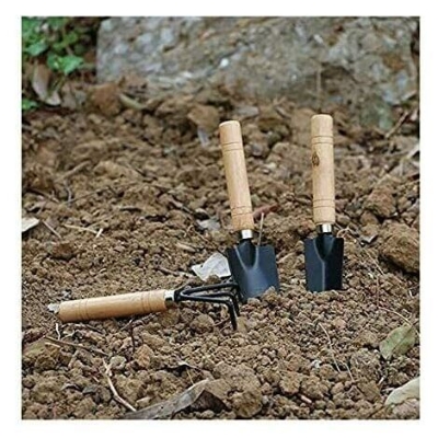 Picture of pcs Mini Garden Shovel Rake Spade Bonsai Tools Set Wooden Handle for Flowers Potted Plant Garden Tools Weeding Tools-Black