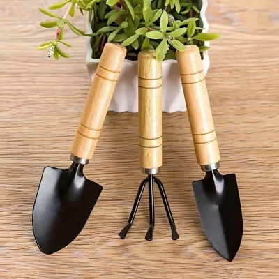 Picture of pcs Mini Garden Shovel Rake Spade Bonsai Tools Set Wooden Handle for Flowers Potted Plant Garden Tools Weeding Tools-Black