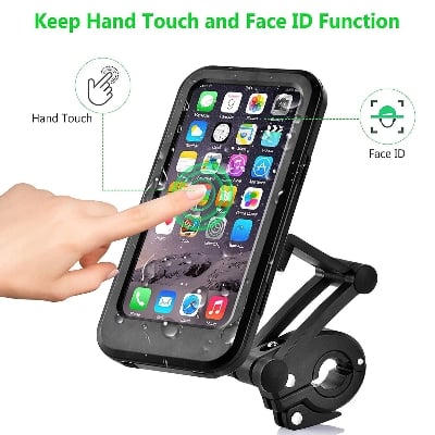 Picture of Bicycle Phone Holder Bike Motorcycle Handlebar Mobile Phone Stand Mount Waterproof Cell Phone Bracket Case-Black