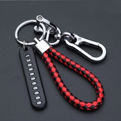 Picture of Special Telephone Number Anti-Lost Phone Number Key Ring Keychain for Car and Motorbike 1PCS PU Leather Braided Woven Rope Anti-Lost Keychain DIY Bag Pendant Key Chain Holder Key Car Trinket Keyring asia express-Multicolor