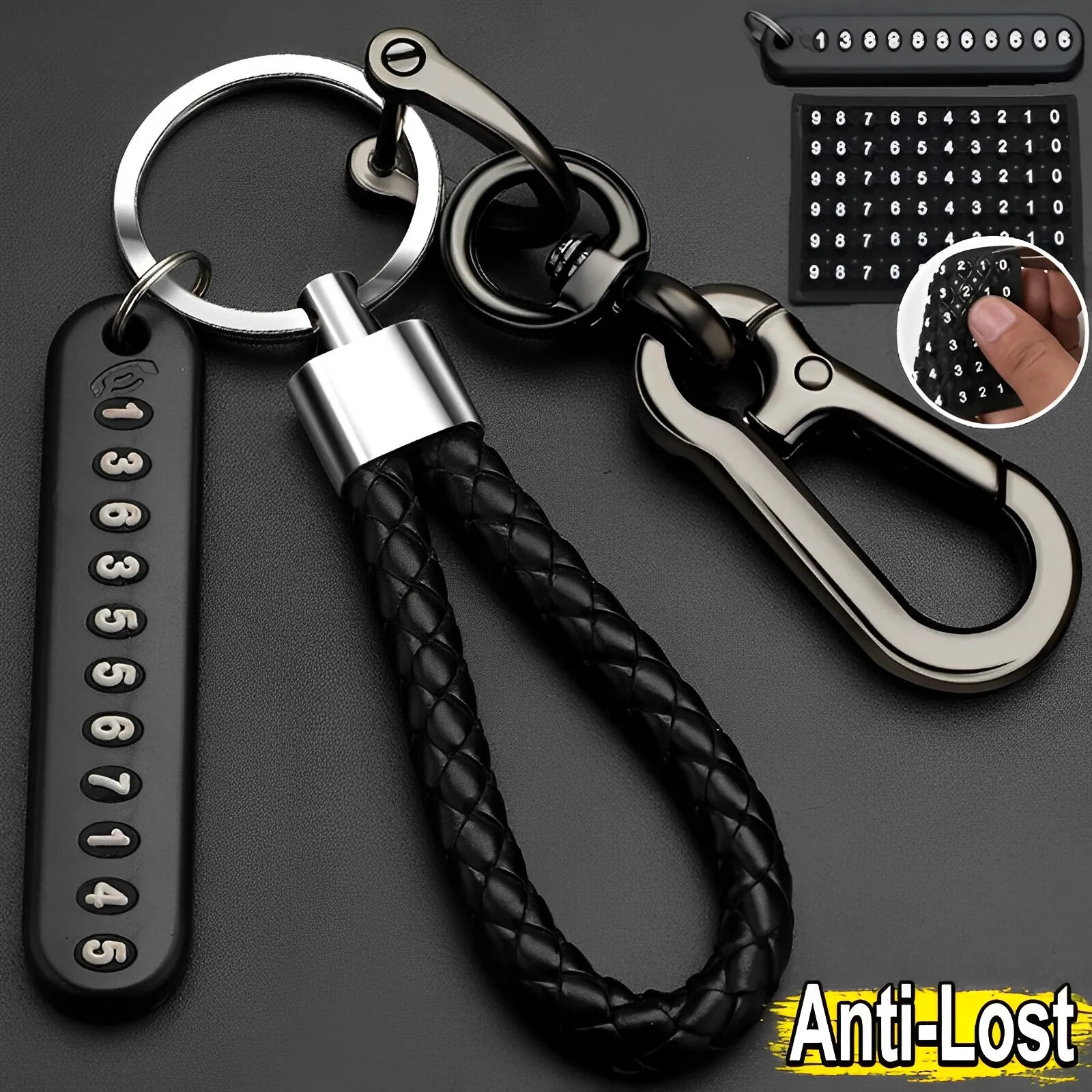 Picture of Special Telephone Number Anti-Lost Phone Number Key Ring Keychain for Car and Motorbike 1PCS PU Leather Braided Woven Rope Anti-Lost Keychain DIY Bag Pendant Key Chain Holder Key Car Trinket Keyring asia express-Multicolor
