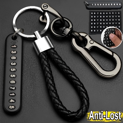 Picture of Special Telephone Number Anti-Lost Phone Number Key Ring Keychain for Car and Motorbike 1PCS PU Leather Braided Woven Rope Anti-Lost Keychain DIY Bag Pendant Key Chain Holder Key Car Trinket Keyring asia express-Multicolor