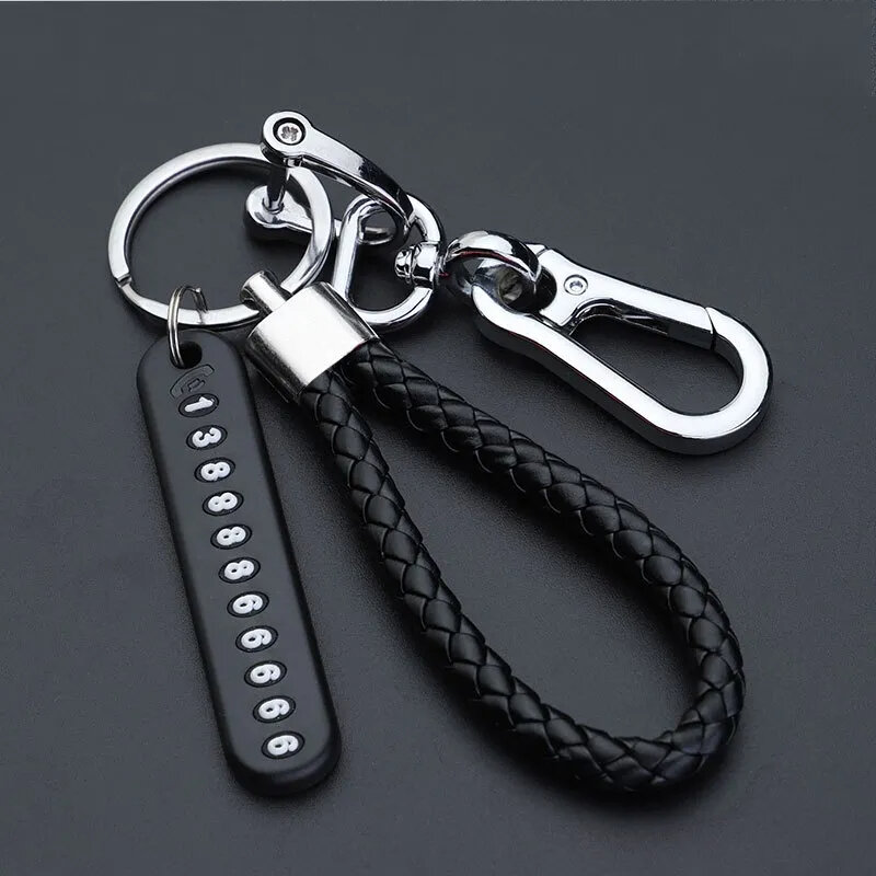 Picture of Special Telephone Number Anti-Lost Phone Number Key Ring Keychain for Car and Motorbike 1PCS PU Leather Braided Woven Rope Anti-Lost Keychain DIY Bag Pendant Key Chain Holder Key Car Trinket Keyring asia express-Multicolor