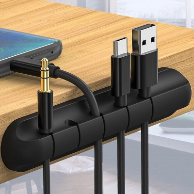 Picture of 5 Holes Cable Organizer Silicone USB Cable Winder Desktop Tidy Management Clip Cable Holder for Mouse Headphone Wire Organizer-Black