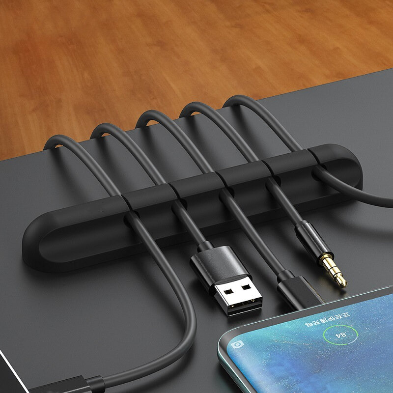 Picture of 5 Holes Cable Organizer Silicone USB Cable Winder Desktop Tidy Management Clip Cable Holder for Mouse Headphone Wire Organizer-Black