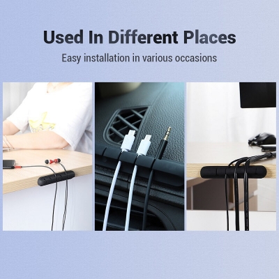 Picture of 5 Holes Cable Organizer Silicone USB Cable Winder Desktop Tidy Management Clip Cable Holder for Mouse Headphone Wire Organizer-Black