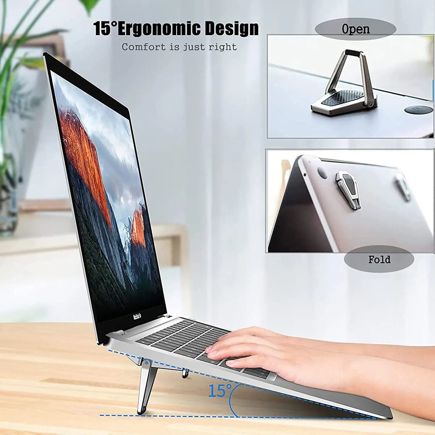 Picture of Metal Foldable Laptop Stand Universal Non-slip Bracket Support for Macbook Pro Air Lenovo Notebook Laptops Mount Holder Feets-Silver