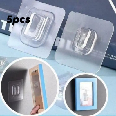 Picture of 5pcs Transparent Wall Hooks Hangers Self Adhesive Door Wall Hangers Hooks Suction Heavy Load Rack For Kitchen Bathroom Accessories-CLEAR