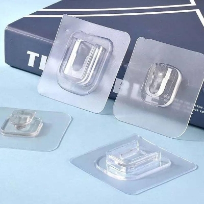 Picture of 5pcs Transparent Wall Hooks Hangers Self Adhesive Door Wall Hangers Hooks Suction Heavy Load Rack For Kitchen Bathroom Accessories-CLEAR