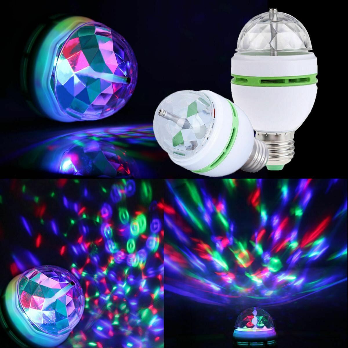 Picture of E27 Colorful Rotating Ball Light Disco Rotating Ball Bulb with Socket Ball RGB Led 6 Beads Stage Light for Family Room Party - DJ Light-Multicolor