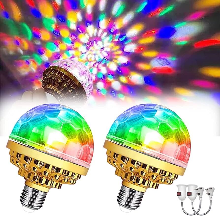 Picture of E27 Colorful Rotating Ball Light Disco Rotating Ball Bulb with Socket Ball RGB Led 6 Beads Stage Light for Family Room Party - DJ Light-Multicolor