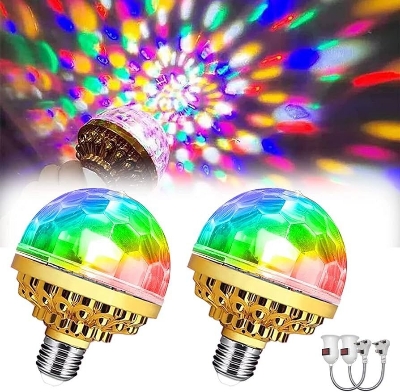 Picture of E27 Colorful Rotating Ball Light Disco Rotating Ball Bulb with Socket Ball RGB Led 6 Beads Stage Light for Family Room Party - DJ Light-Multicolor