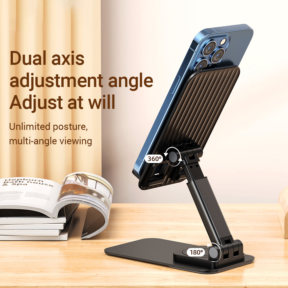 Picture of Desktop Universal Portable Aluminum Alloy Adjustable Phone Holder for Smartphones Office Work Home Tablet-Black