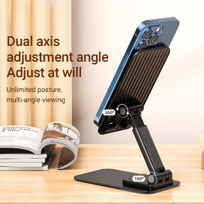 Picture of Desktop Universal Portable Aluminum Alloy Adjustable Phone Holder for Smartphones Office Work Home Tablet-Black