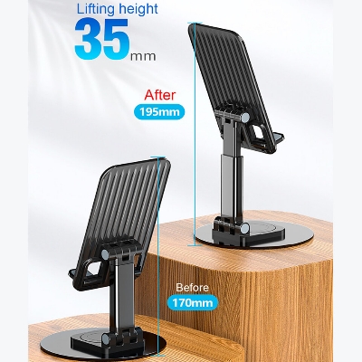 Picture of Desktop Universal Portable Aluminum Alloy Adjustable Phone Holder for Smartphones Office Work Home Tablet-Black