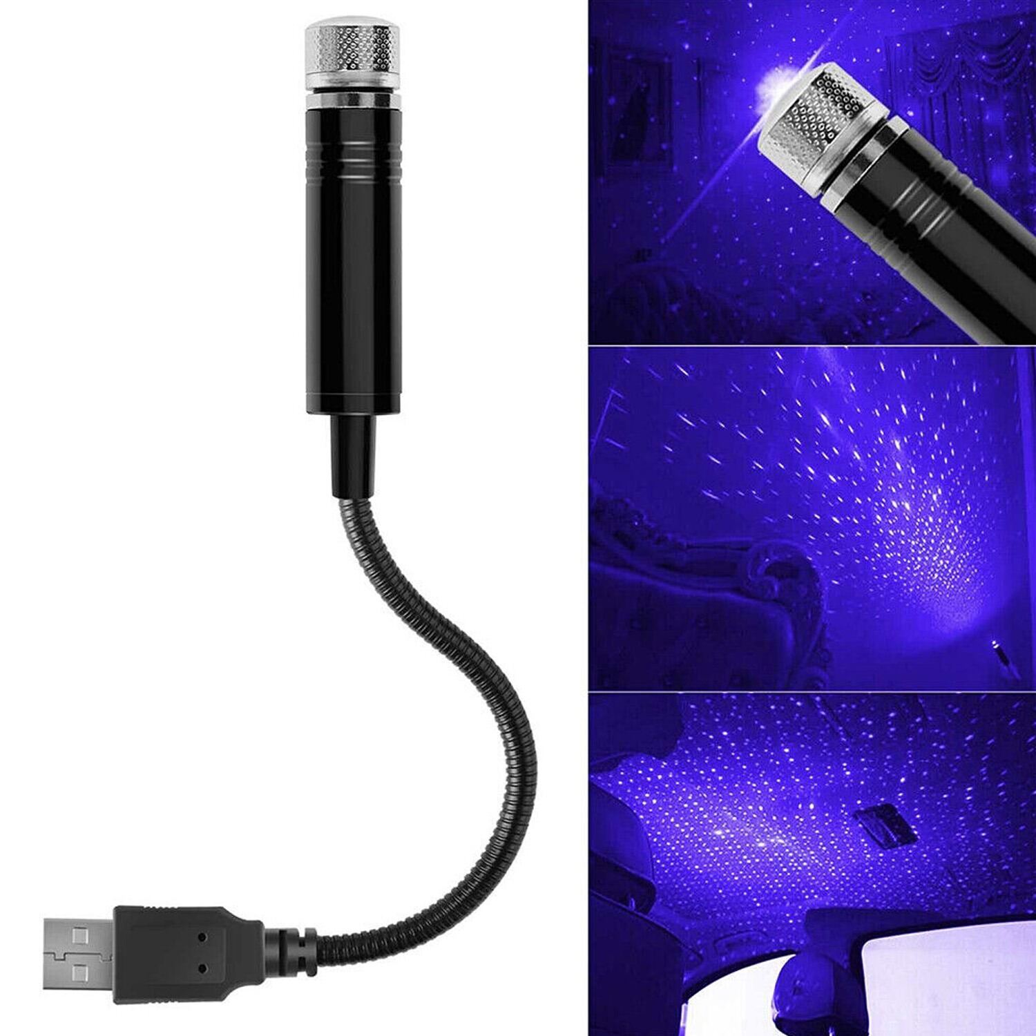 Picture of 1pcs LED Car Dome Light Galaxy Projector Night Light Adjustable USB Decoration Light Car Interior Light Starry Sky Night Light - Table Lamp-Asia Express-Black