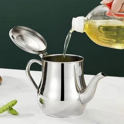 Picture of Stainless Steel Oil Strainer Pot Container Jug Storage Can With Filter Cooking Oil Pot Kitchen Large Capacity 32oz-silver