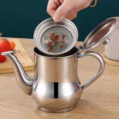 Picture of Stainless Steel Oil Strainer Pot Container Jug Storage Can With Filter Cooking Oil Pot Kitchen Large Capacity 32oz-silver