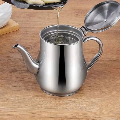 Picture of Stainless Steel Oil Strainer Pot Container Jug Storage Can With Filter Cooking Oil Pot Kitchen Large Capacity 32oz-silver