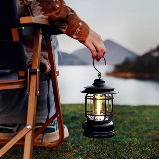 Picture of Outdoor Camping Lights Vintage Dry Battery Camp Light Hanging Lighting Tools Portable Retro Design Lantern with Hook-Multicolor-Asia Express-Black