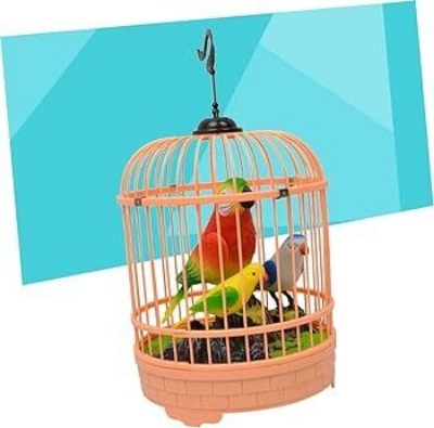 Picture of Mini Decor Simulated Bird Cage Toy Children Birdcage Simulation Voice-controlled Puzzle Kids Electric-Multicolor