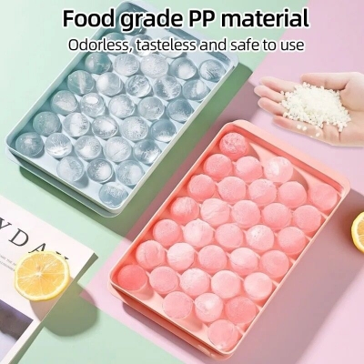 Picture of I33 Grids Plastic Round Ball Ice Box Round Ice Ball Ice Tray Mold Moulds Ice Ball Maker 3D Round Ice Cube Tray with Lid Plastic ice ball tray cute ice tray ice cube case ice cube tray asia express-Multicolor