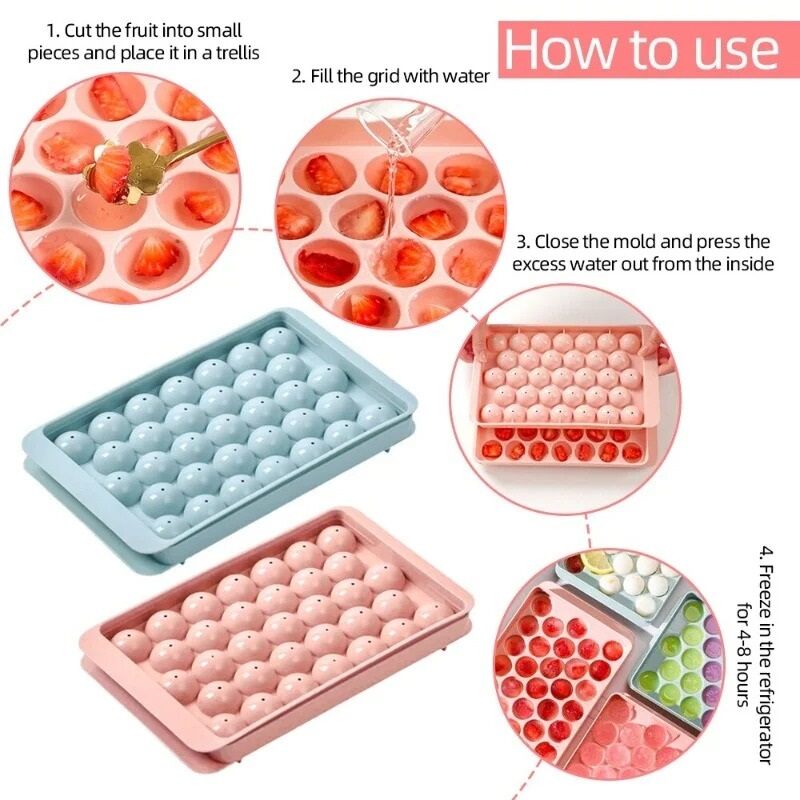 Picture of I33 Grids Plastic Round Ball Ice Box Round Ice Ball Ice Tray Mold Moulds Ice Ball Maker 3D Round Ice Cube Tray with Lid Plastic ice ball tray cute ice tray ice cube case ice cube tray asia express-Multicolor