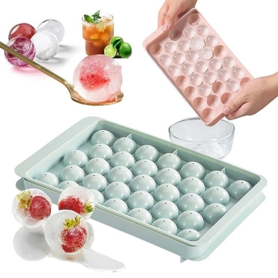 Picture of I33 Grids Plastic Round Ball Ice Box Round Ice Ball Ice Tray Mold Moulds Ice Ball Maker 3D Round Ice Cube Tray with Lid Plastic ice ball tray cute ice tray ice cube case ice cube tray asia express-Multicolor