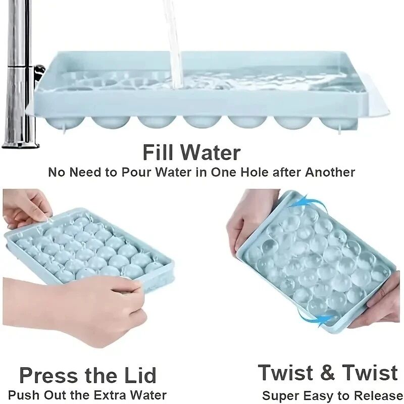 Picture of I33 Grids Plastic Round Ball Ice Box Round Ice Ball Ice Tray Mold Moulds Ice Ball Maker 3D Round Ice Cube Tray with Lid Plastic ice ball tray cute ice tray ice cube case ice cube tray asia express-Multicolor