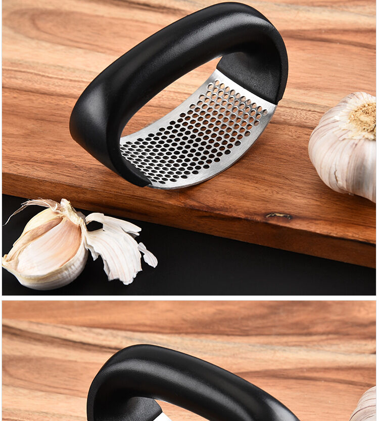 Picture of Garlic Press Rocker Garlic Peeler Set Stainless Steel Garlic Crusher Squeezer Slicer Mincer Chopper Kitchen Gadgets With Handle-Black