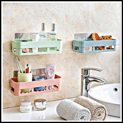 Picture of Home Adhesive Shower Shelf Kitchen Seasoning Shelf Bathroom Organizer Basket Adhesive Soap Dish Wall Mount Bathroom Organizer Storage Basket No Punching Storage Rack-Asia express-Multicolor