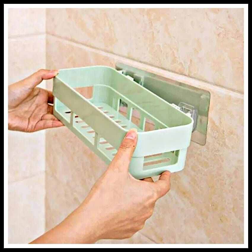 Picture of Home Adhesive Shower Shelf Kitchen Seasoning Shelf Bathroom Organizer Basket Adhesive Soap Dish Wall Mount Bathroom Organizer Storage Basket No Punching Storage Rack-Asia express-Multicolor