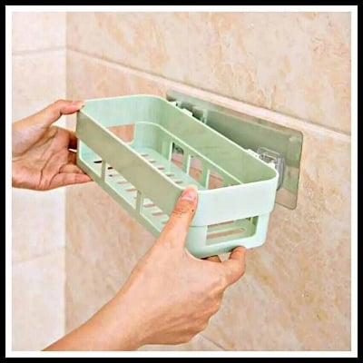 Picture of Home Adhesive Shower Shelf Kitchen Seasoning Shelf Bathroom Organizer Basket Adhesive Soap Dish Wall Mount Bathroom Organizer Storage Basket No Punching Storage Rack-Asia express-Multicolor