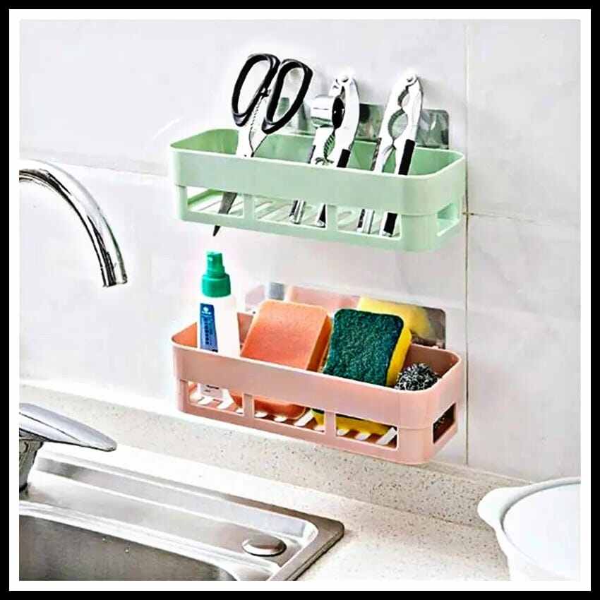 Picture of Home Adhesive Shower Shelf Kitchen Seasoning Shelf Bathroom Organizer Basket Adhesive Soap Dish Wall Mount Bathroom Organizer Storage Basket No Punching Storage Rack-Asia express-Multicolor