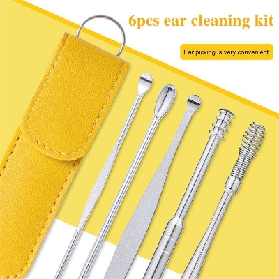 Picture of 6 Pcs/Set Ear Cleaner Wax Vac Removal Stainless Steel Ear Wax Pickers Ear Cleaning Tool Spoon Earwax Remover Beauty Health Earpick-Silver