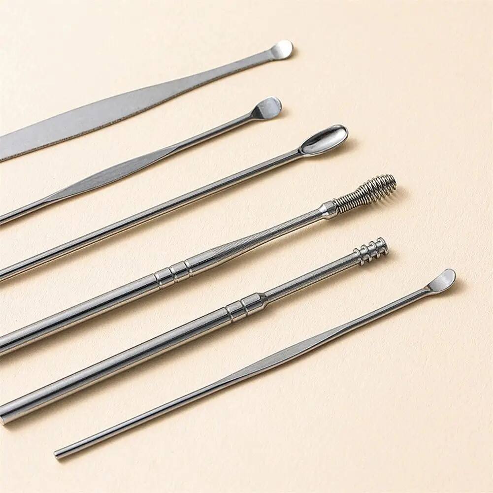 Picture of 6 Pcs/Set Ear Cleaner Wax Vac Removal Stainless Steel Ear Wax Pickers Ear Cleaning Tool Spoon Earwax Remover Beauty Health Earpick-Silver
