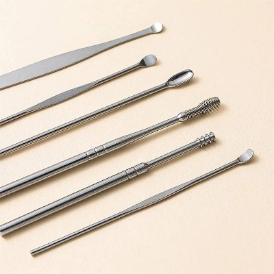 Picture of 6 Pcs/Set Ear Cleaner Wax Vac Removal Stainless Steel Ear Wax Pickers Ear Cleaning Tool Spoon Earwax Remover Beauty Health Earpick-Silver