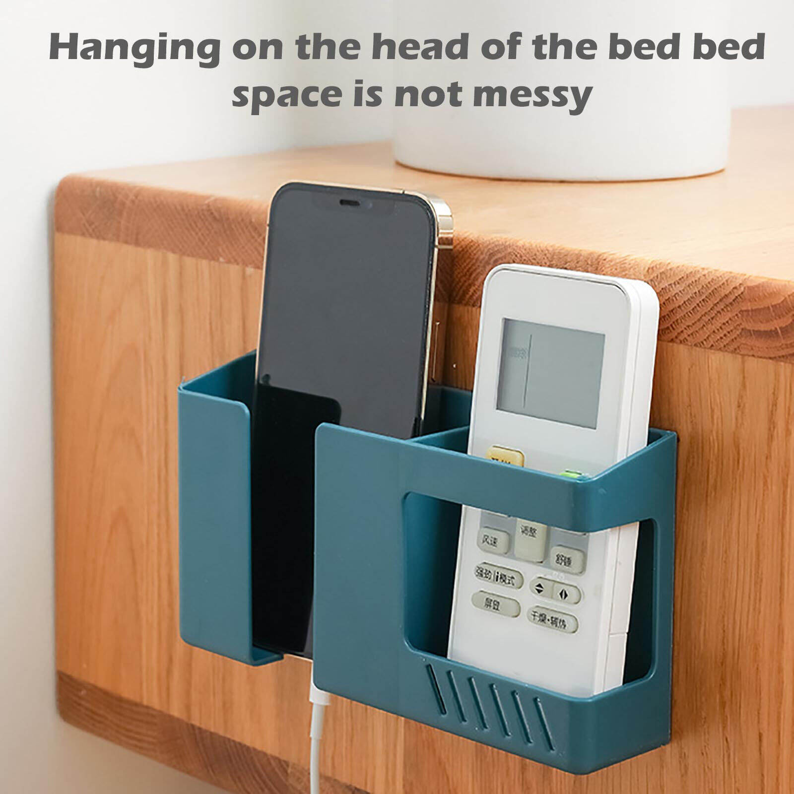 Picture of 2 in 1 Wall-mounted Mobile Phone Remote Control Storage Box Multifunctional Punch-free Storage Rack Wall Debris Storage Holder-Multicolor