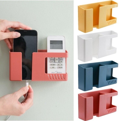 Picture of 2 in 1 Wall-mounted Mobile Phone Remote Control Storage Box Multifunctional Punch-free Storage Rack Wall Debris Storage Holder-Multicolor