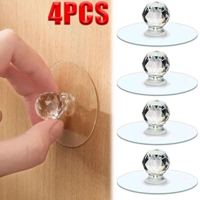 Picture of 4 Pcs New Self Adhesive Hook Knobs Cupboard Drawer Pull Handle Knobs Brand Acrylic No Drilling Mirror Cabinet Handles Furniture Drawer Diamond Shape Hook