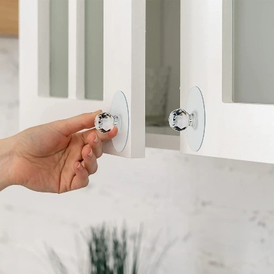 Picture of 4 Pcs New Self Adhesive Hook Knobs Cupboard Drawer Pull Handle Knobs Brand Acrylic No Drilling Mirror Cabinet Handles Furniture Drawer Diamond Shape Hook