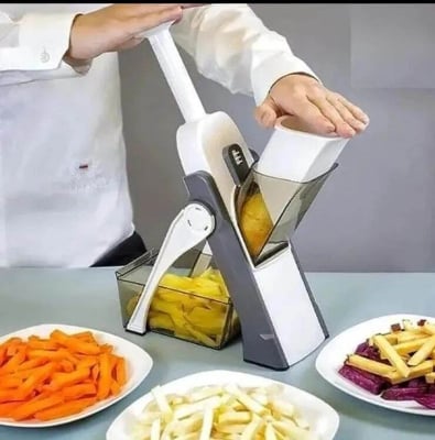 Picture of 5 in 1 Adjustable Mandoline Slicer for Cooking and Food Prep Slicing, Strips, Shredding and Dicing Kitchen Veggie Chopper Artifact Vegetable Mandoline Adjustable Stainless Steel Blade, Vegetable Slicer, Onion Slicer, Non-Slip Base-Multicolor