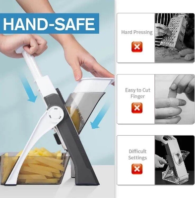 Picture of 5 in 1 Adjustable Mandoline Slicer for Cooking and Food Prep Slicing, Strips, Shredding and Dicing Kitchen Veggie Chopper Artifact Vegetable Mandoline Adjustable Stainless Steel Blade, Vegetable Slicer, Onion Slicer, Non-Slip Base-Multicolor