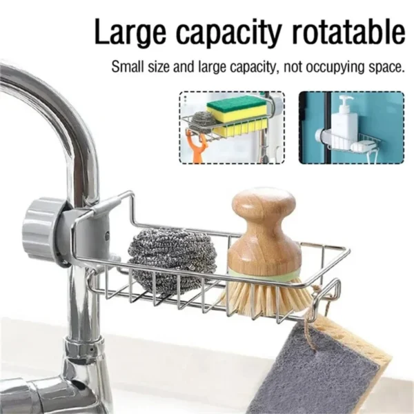 Picture of Faucet Rack Stainless Steel Kitchen Sink Caddy Storage Rack - Keep Your Sink Area Neat And Tidy-Silver