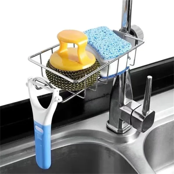Picture of Faucet Rack Stainless Steel Kitchen Sink Caddy Storage Rack - Keep Your Sink Area Neat And Tidy-Silver