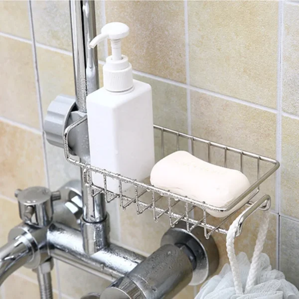 Picture of Faucet Rack Stainless Steel Kitchen Sink Caddy Storage Rack - Keep Your Sink Area Neat And Tidy-Silver