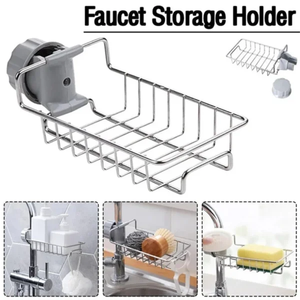Picture of Faucet Rack Stainless Steel Kitchen Sink Caddy Storage Rack - Keep Your Sink Area Neat And Tidy-Silver