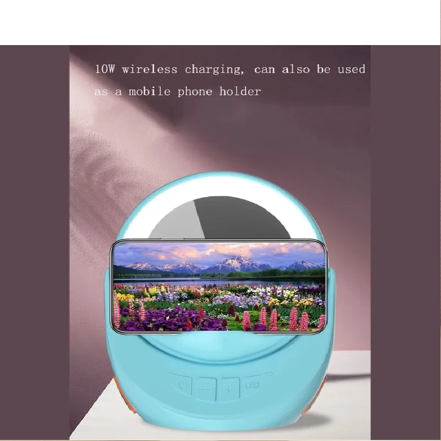 Picture of Music Player Hand-Free Phone Taik with Makeup Mirror 3 Modes Adjustable Cellphone Holder Wireless Charging-White-Asia Express-Multicolor