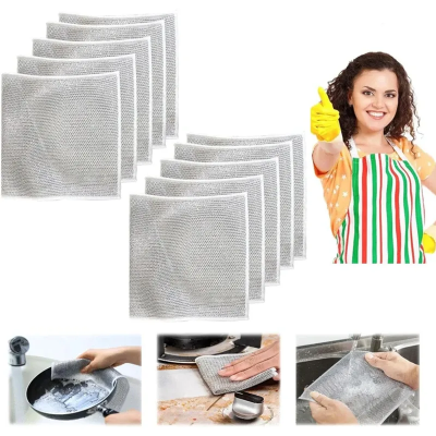 Picture of Asia Express 2/5/10pcs Multipurpose Wire Dishwashing Rag for Wet and Dry Double Layer Non-Scratch Wire Dishcloth Rag Iron Scrubber Microfiber Dishcloth-2pcs