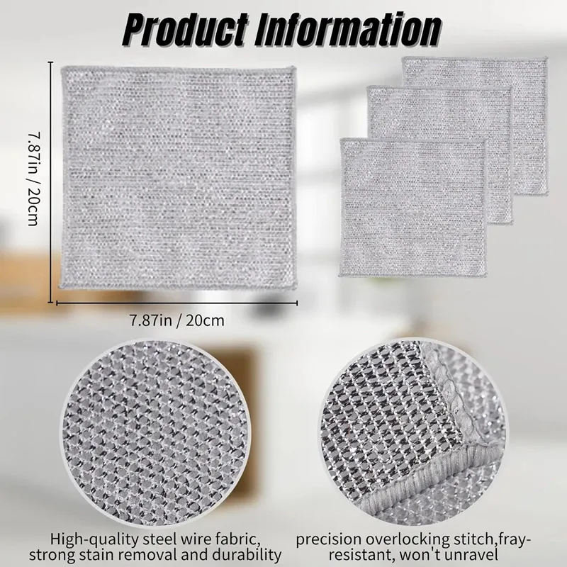 Picture of Asia Express 2/5/10pcs Multipurpose Wire Dishwashing Rag for Wet and Dry Double Layer Non-Scratch Wire Dishcloth Rag Iron Scrubber Microfiber Dishcloth-2pcs